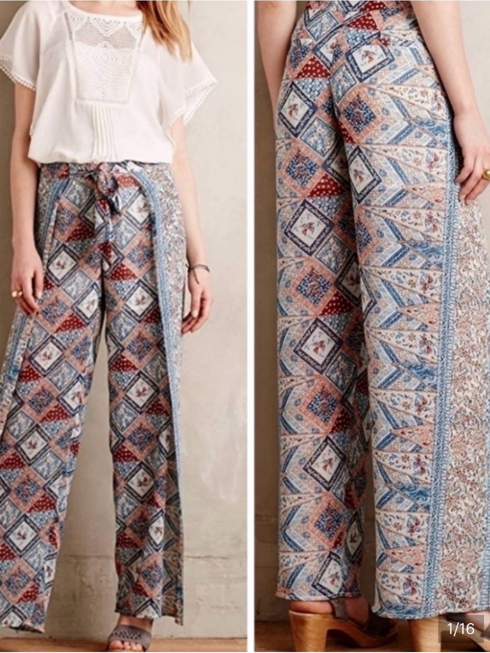Anthropologie Elevenses Seaflower Palazzo Sheer Pants Resortwear Wide Leg Flowy